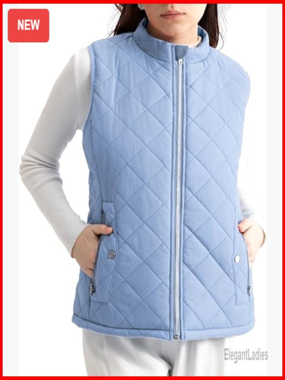 Quilted Puffer Vest Water-Resistant Zip Pockets Lightweight Winter Outerwear
